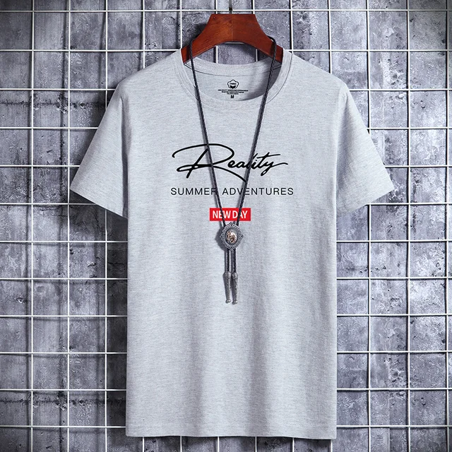 2022 NEW Letter Printing 100% Cotton Men T Shirt Hip-Hop Cotton T-shirt O-neck Summer Male Causal Tshirts Fashion Loose Tees J02 Gray