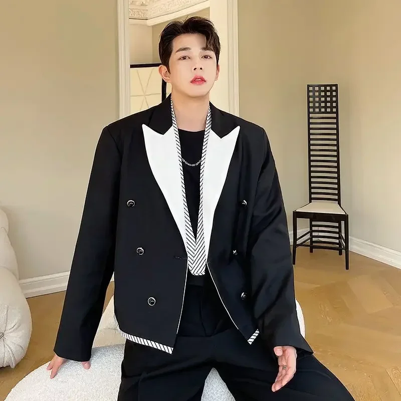 thumbnail image 1 of Chaquetas de traje para hombre de gran tamaño, talla grande, blazer para hombre, abrigo cruzado, blanco, elegante, original, ropa de hombre a la moda, nuevo, 1 of 5