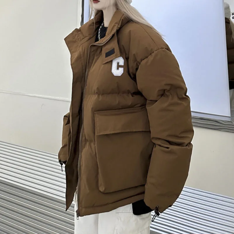 

Winter Jacket Women 2023 Solid Simple Hooded Bubble Coat Cotton Padded Warm Parka Pockets Casual Outwear