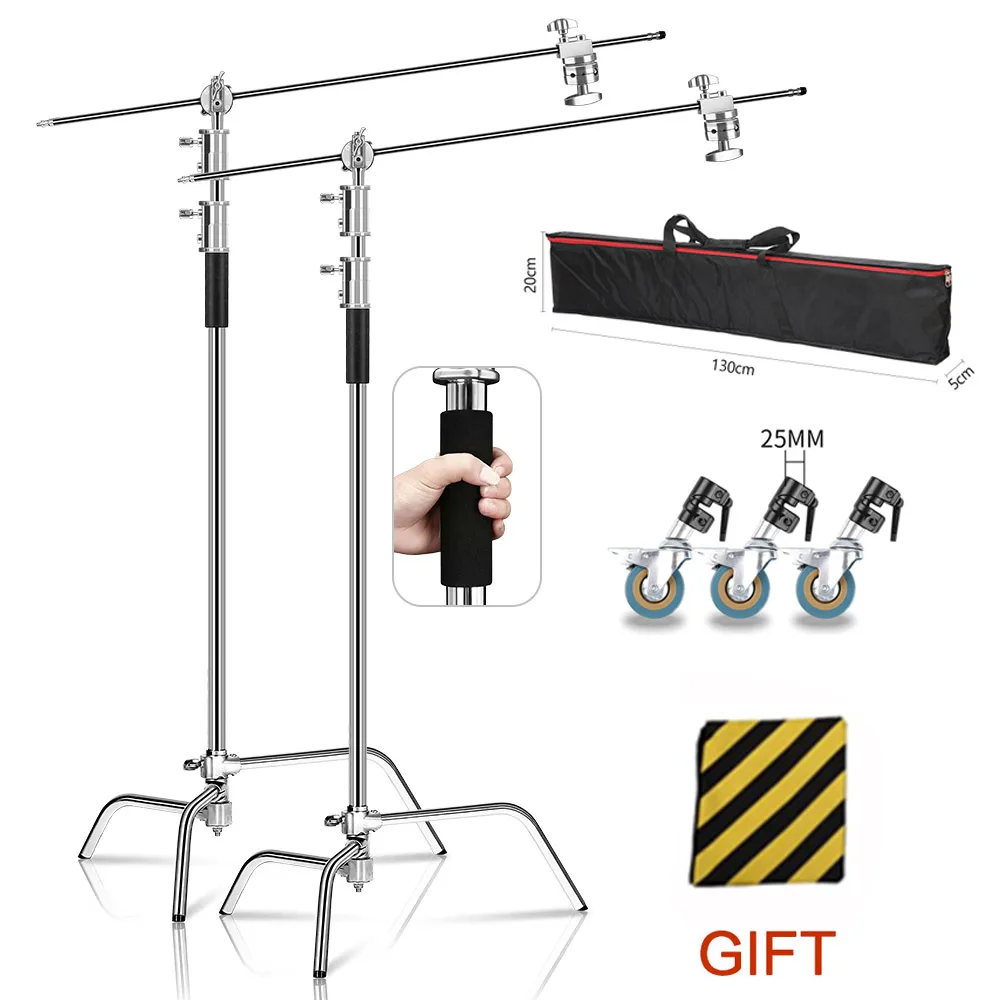 Sh 2 Pz C-Stand Fotografia Stand Gru Gamba Magica Piedi Di Pollo In Acciaio Inox Braccio Braccio Grip Testa 260/330Cm 2024 Regalo Chris