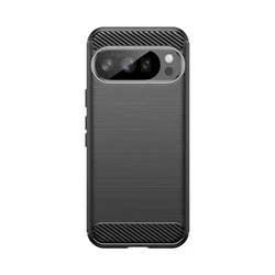 Premium Shockproof Silicone Carbon Fiber Phone Case Cover for Google Pixel 10 (Black)