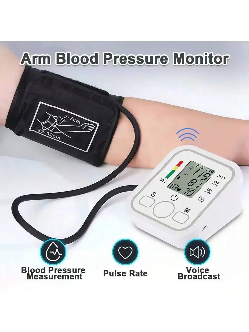 Accurate Heart Rate & Pulse Measurement Arm Blood Pressure Monitor with CE Certification for Home Use