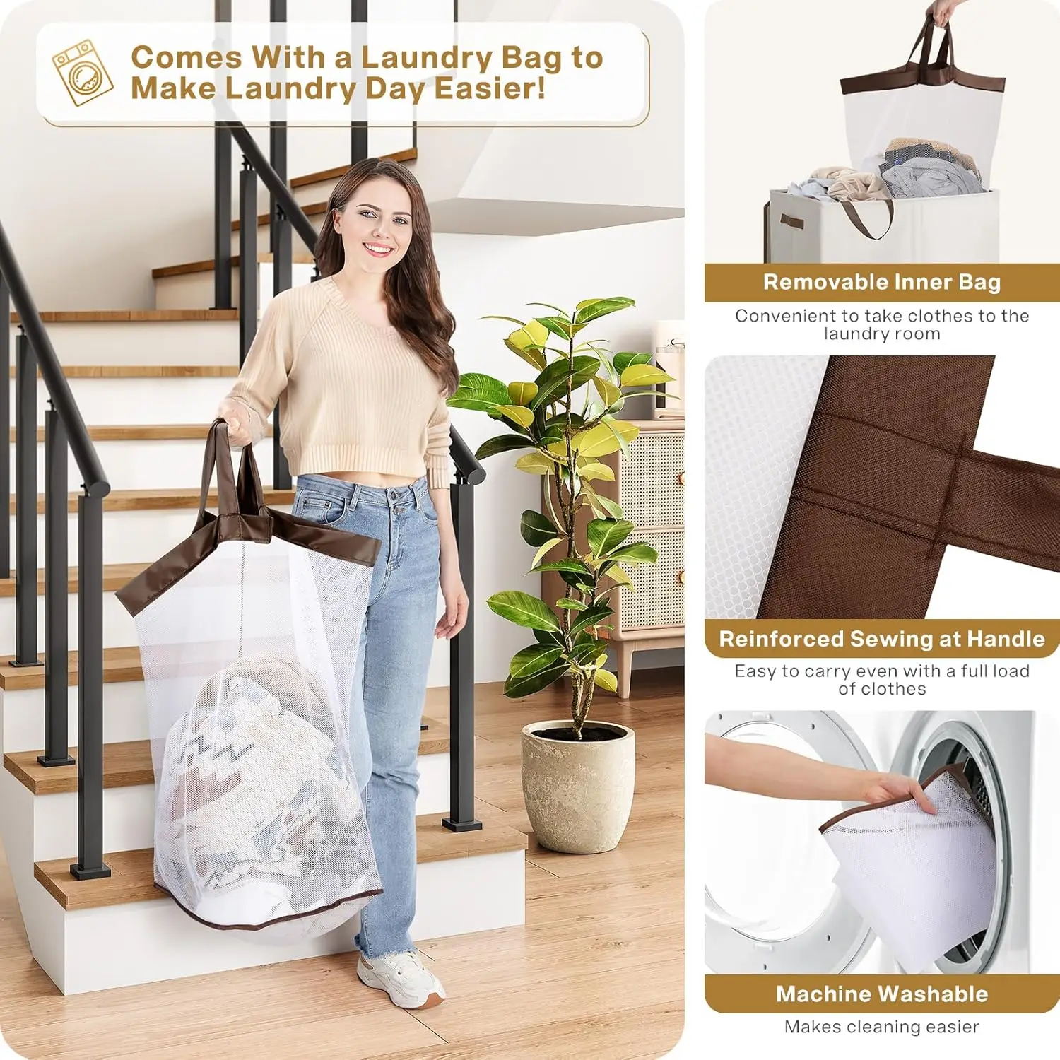 Luxury Double Laundry Hamper with Lid and Removable Laundry Bags, Large Hamper for Laundry, Laundry Basket 2 Sections 4