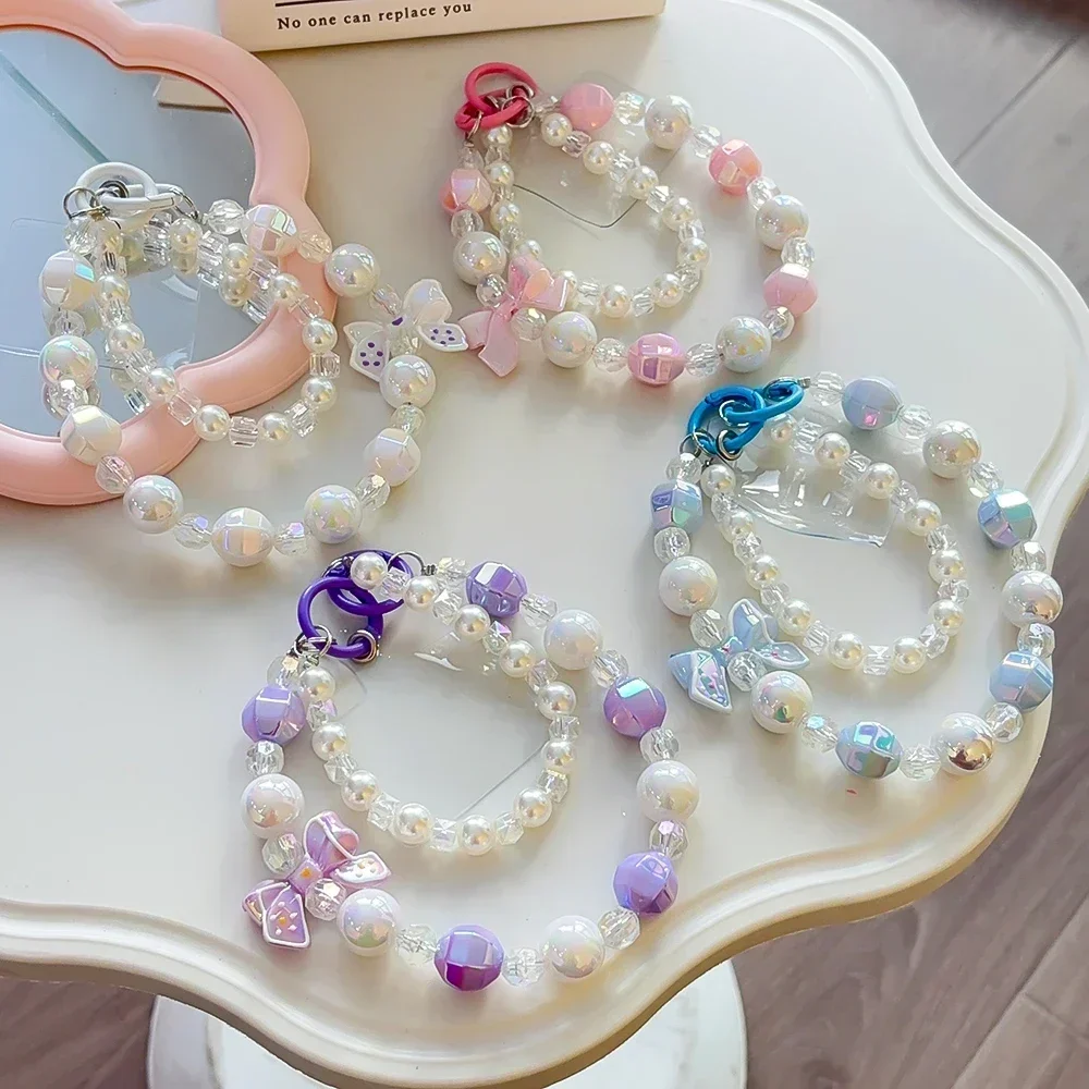 Anti-lost Phone Lanyard Strap Y2K Bow Beaded Phone Chain Charm Wrist Straps For iPhone Samsung Universal Accessories DIY Pendant
