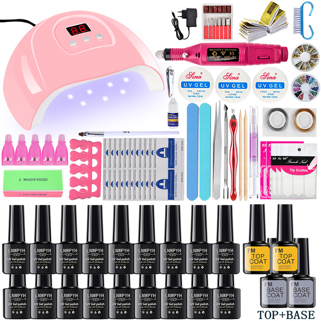 Nail Set UV LED Lamp Dryer With 18/12 pcs Nail Gel Polish Kit Soak Off Manicure Tools Set electric Nail drill Nail Tools