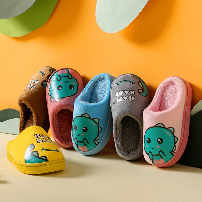 Kids Winter Slippers Warm Fuzzy Lined Indoor Non- Soft Sole Lightweight Cartoon Animal House Shoes For Boys Girls Toddler Comfort Color Orange Size 4