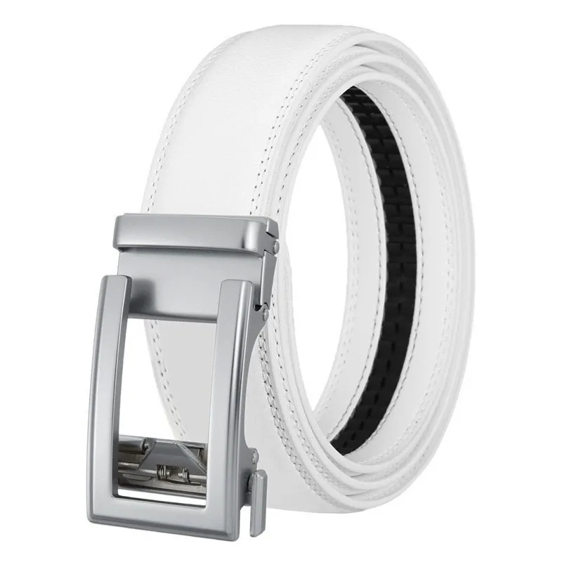 Luxury Men's Leather Belt - High Quality Designer Craftsmanship in White, Blue, Red, Brown