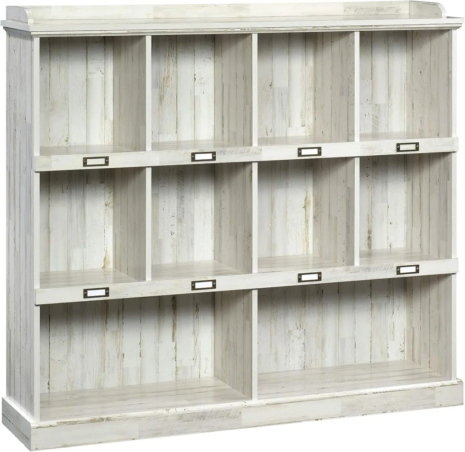 Bookcase White Plank Finish Easy Organization Engineered Wood for Books Binders Framed Photos Collectibles and More