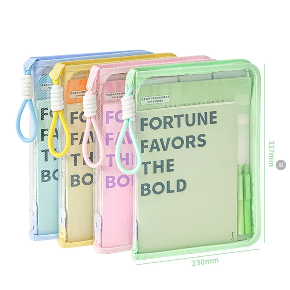 Portable File Folder Case Transparent Handle Storage Organizer Bags A4 Zipper File Bag Candy Color Stationery Holder Supplies