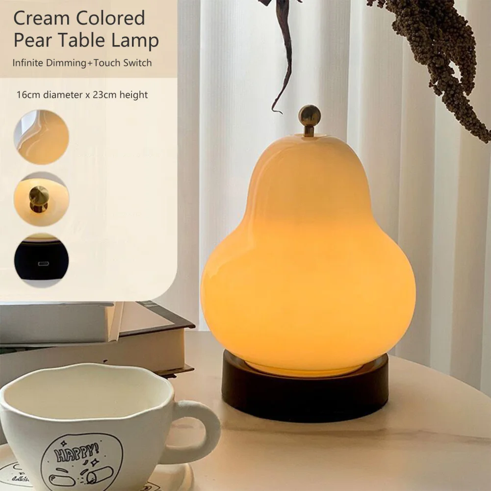 

Kids Cute Pear LED Night Light Touch Stepless Dimmable USB Charging Bedside Lamp Switch Button Control Porteable Table Lamp Home