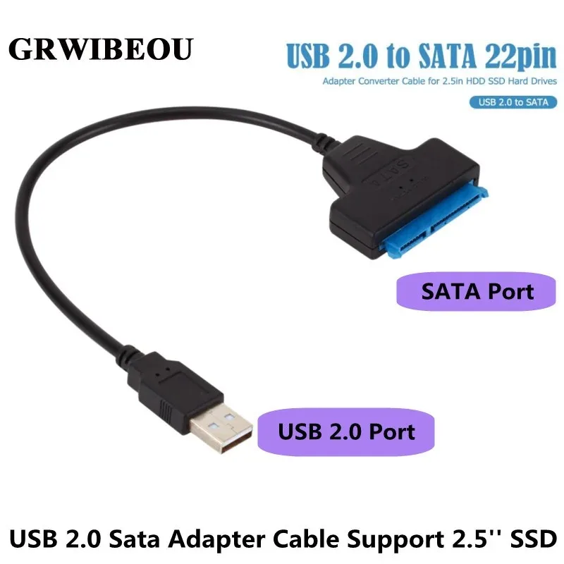 

USB-кабель SATA, Кабель-адаптер Sata к USB 2,0, Поддержка внешнего жесткого диска 2,5 дюйма, SSD HDD, жесткого диска, 22 Pin Sata USB 2,0 к SATA, Прямая поставка