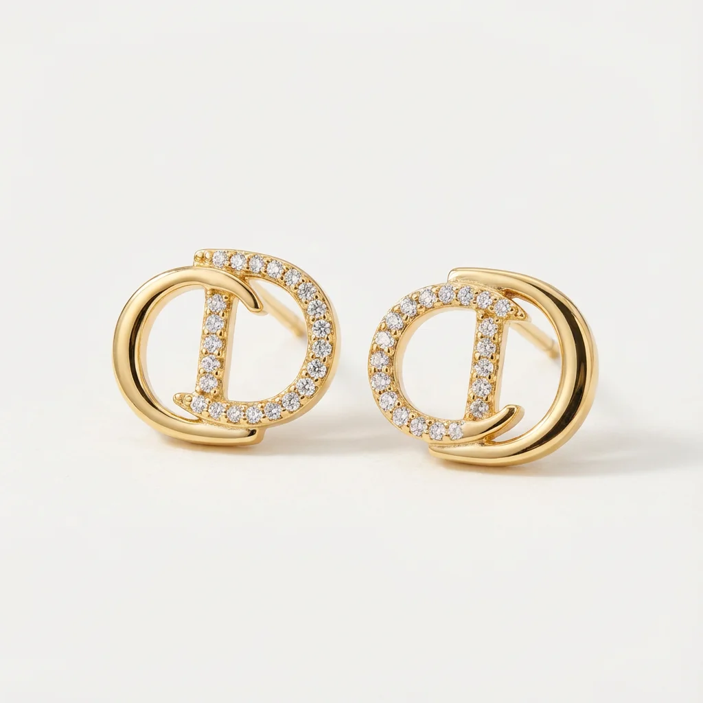 Minimalist Double D Rhinestone Earrings - Gold Plated Letter Stud Jewelry for Women Luxury Versatile Daily Accessories 1