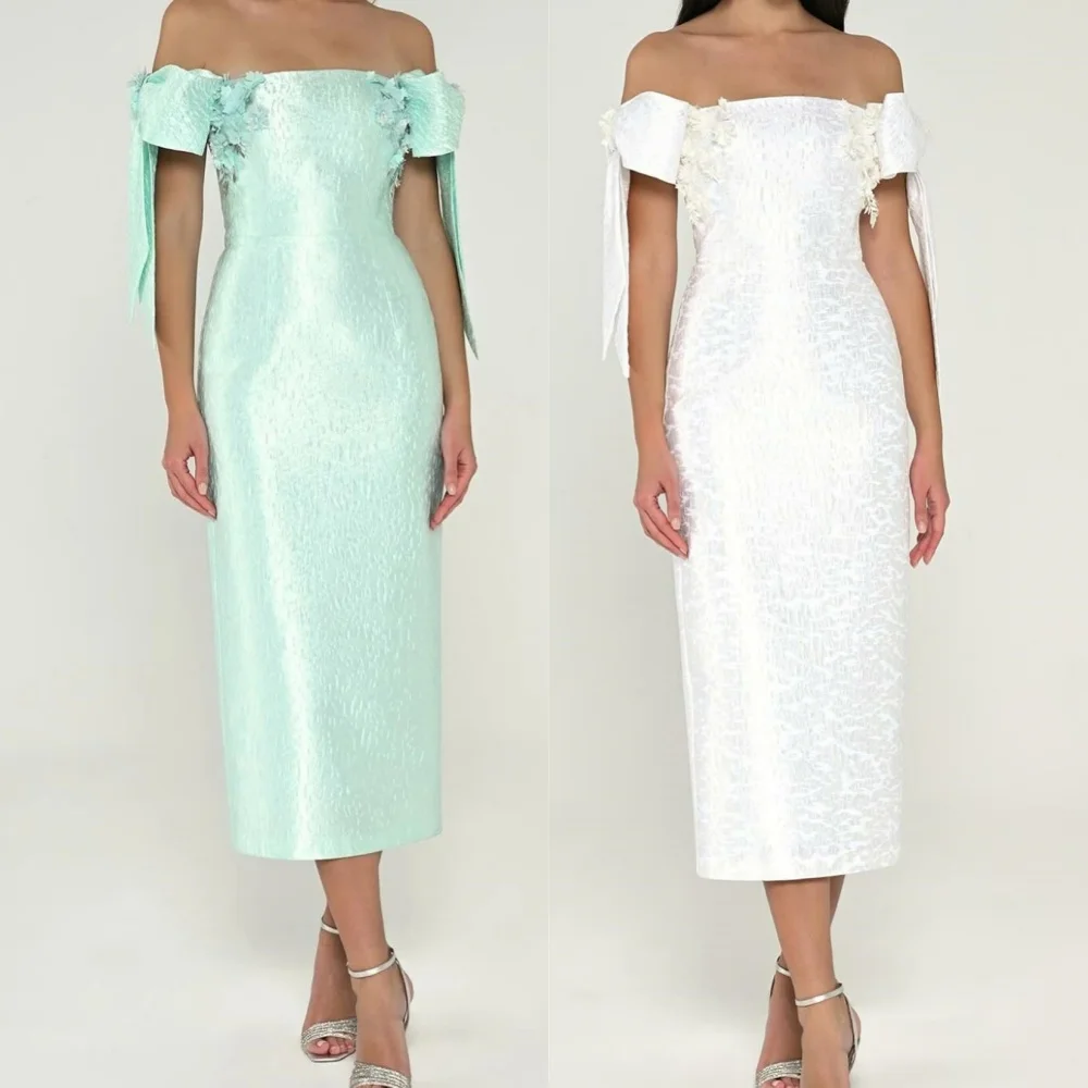 Evening  Sexy Casual  Satin Bow Applique Pleat Homecoming A-line Off-the-shoulder Bespoke Occasion Gown Midi Dresses