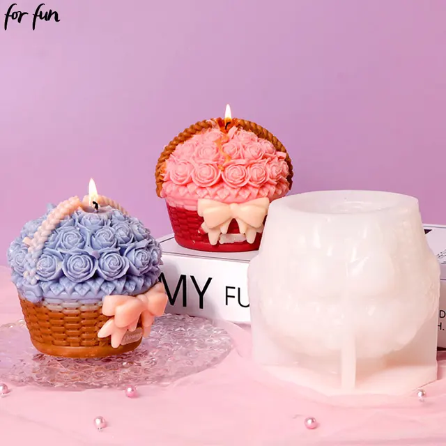 For fun Bow Flower Basket Candle Silicone Mold Rose Bouquet Soap Resin Making Mould Cake Mold Valentine s Day Gift Party Decor