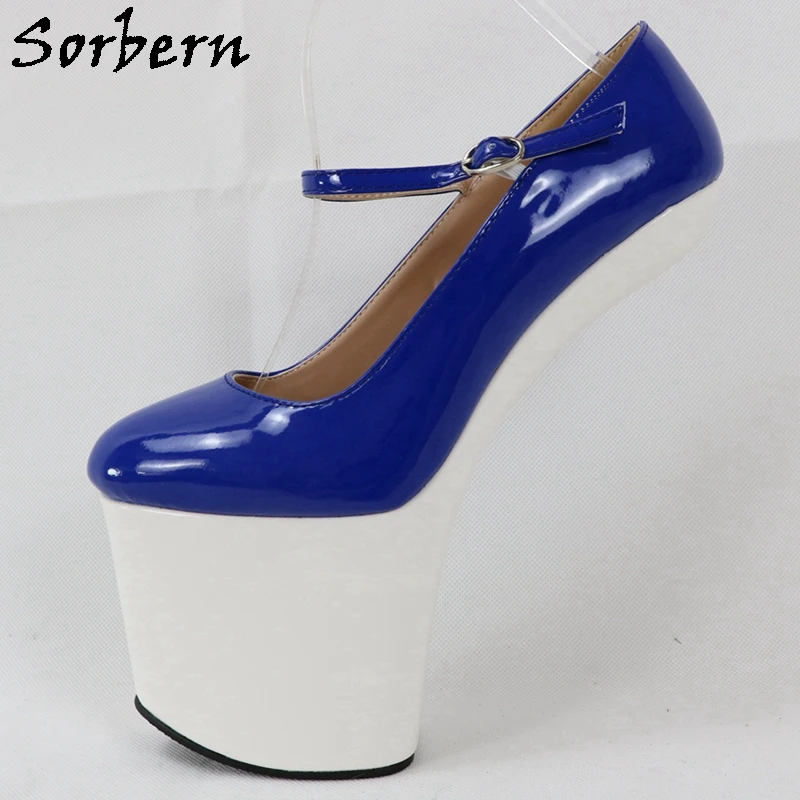 

Sorbern Hoof Heelless Mary Janes Women Pump Blue Shoes Fetish High Heel Pump Shoes Lady Gaga Drag Queen Shoes Custom Color