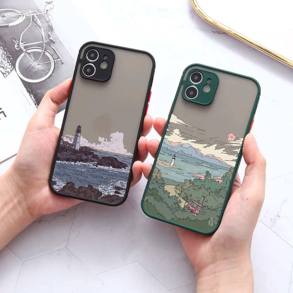 iphone 13 pro max clear case Anime PC Matte Case For iPhone 11 13 Pro Max Funda 8 Plus SE X XR XS Luxury Silicone Frame Bumper Cover For iPhone 12 11 7 Coque 13 pro max cases