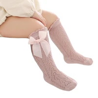 0-3Years Baby Girl Long Socks Princess Solid Color Cute Bowknot Spring Fall Thin Mesh Over-The-Knee Socks 5