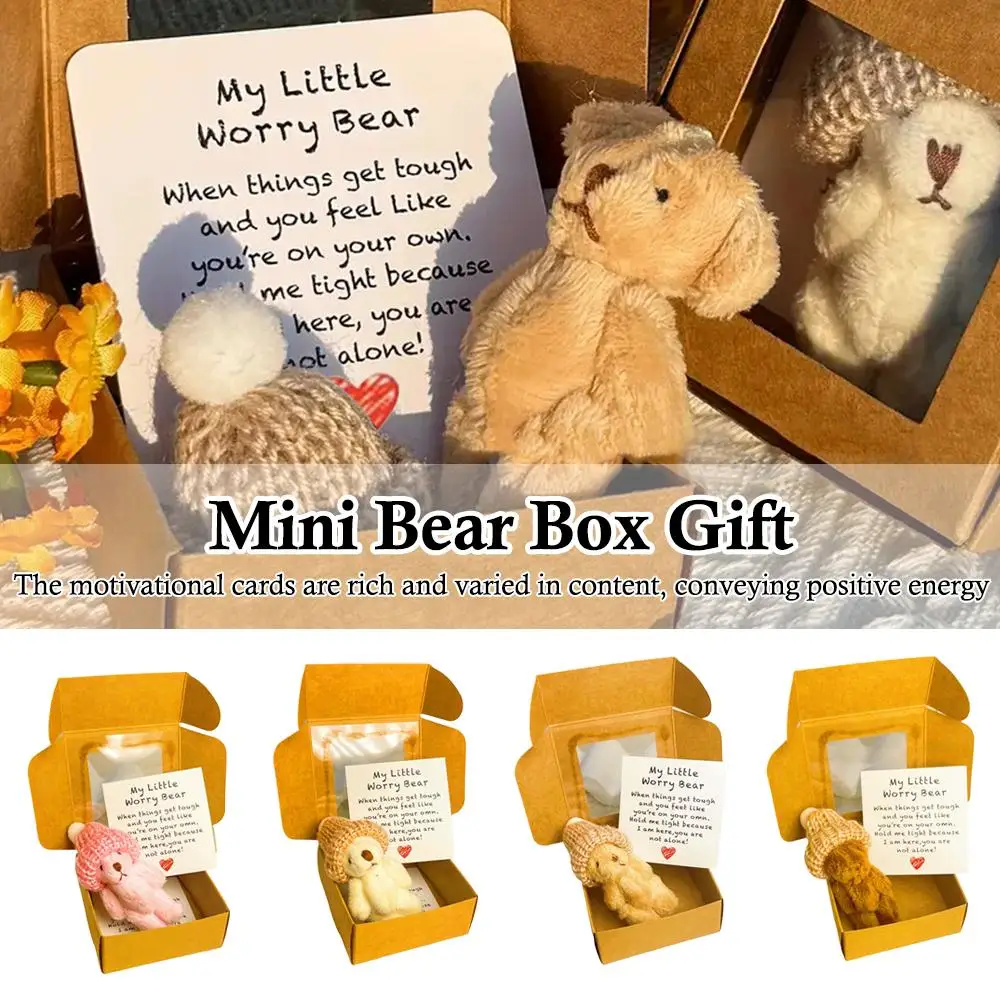 1/4 Stück Mini-Plüschbär in Box, My Little Worry Bears mit Stützkarte, süßes Taschen-Plüsch-Umarmungs-Andenken-Geschenk für Freunde und Liebhaber – Detail 21