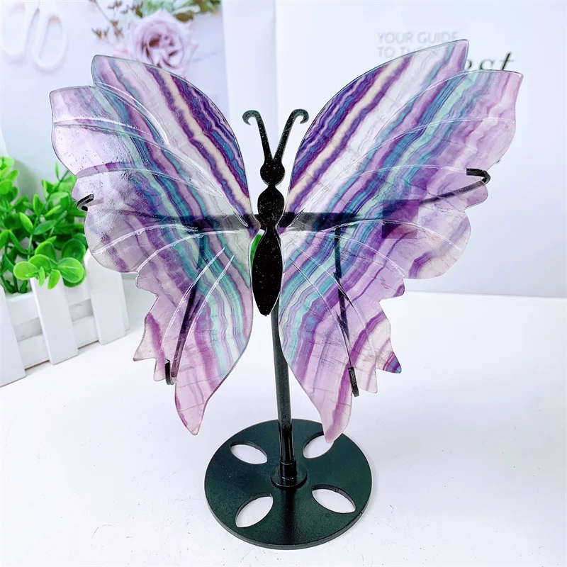 

Natural Rainbow Fluorite Butterfly Wings Carving Crystal Crafts Healing Gemstone Girls Birthday Present Home Decoration 1pair