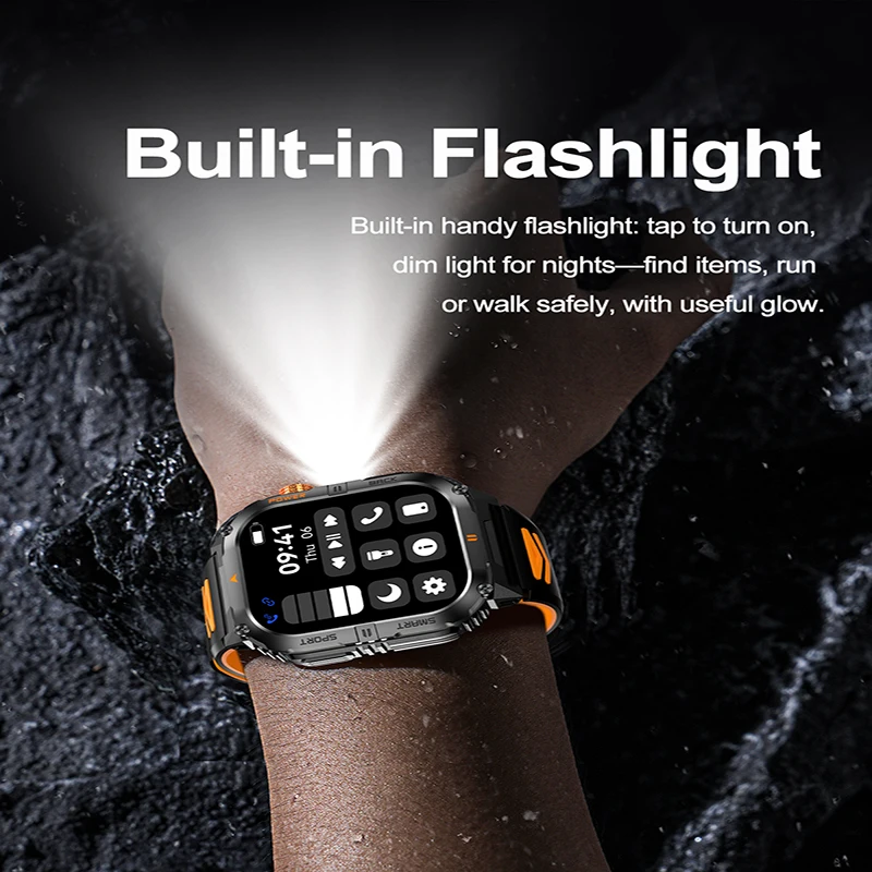 2026 New Smart Watch 2.00inch HD Display Bluetooth Call LED Flashlight Multiple Sports Modes Pedometer Men's Sports Smartwatch 6