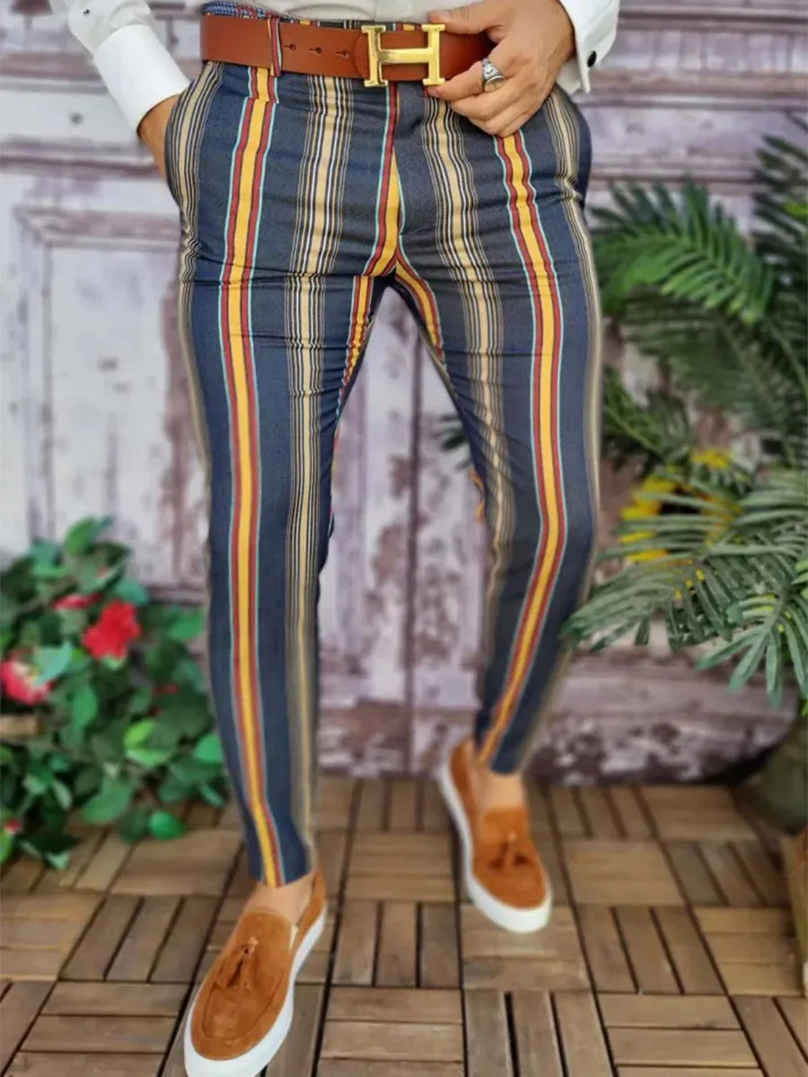 

Autumn Mens New Streetwear Jogging Pencil Pants Men Business Casual Striped Trousers Vintage Straight Long Pants Pantalon Homme