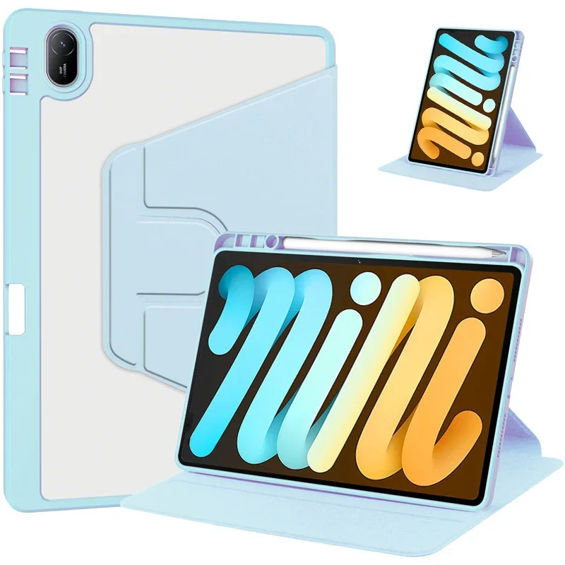 360 Rotating Acrylic iPad Mini Case with Pencil Holder, 8.3'' Cover