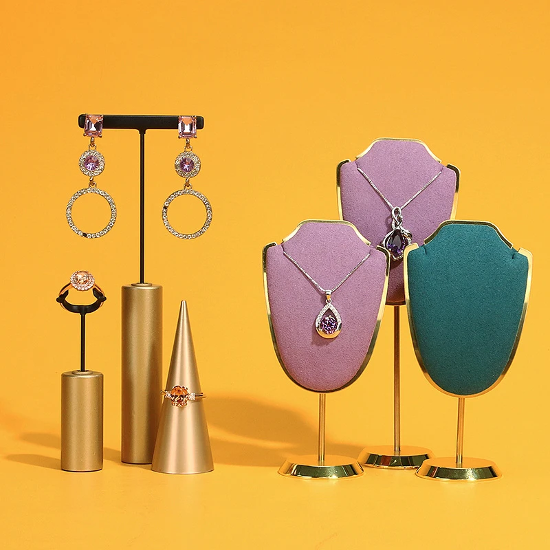 1Pcs Metal Velvet Necklace Display Rack Jewelry Display Stand Earrings Chain Pendant Holder Organizer Jewelry Shooting Display