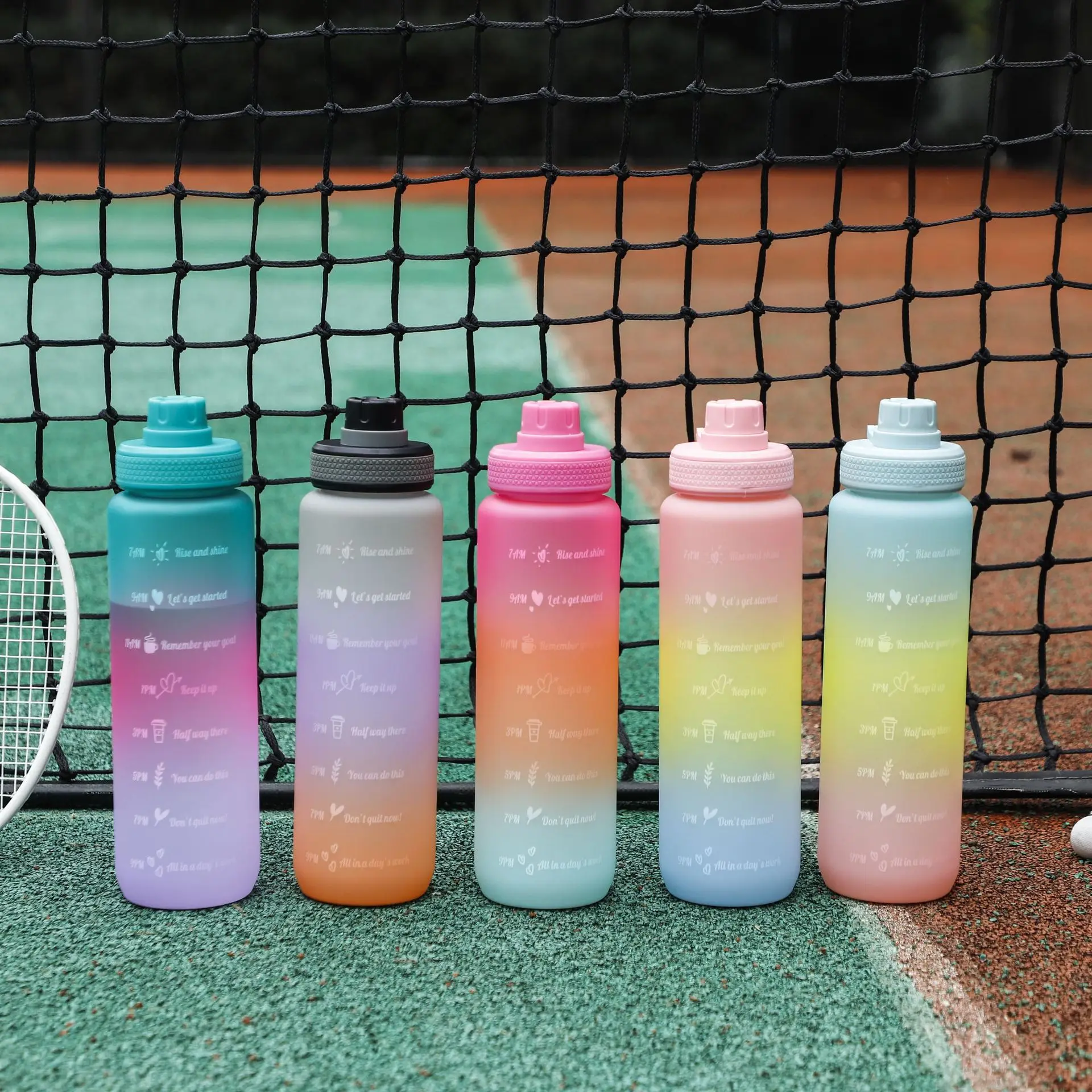 

1000ML Large Capacity Kettle Gradient Color Non Slip Outdoor Sports Water Bottle Drinkware Nut Lanyard Portable Drinking Utensil