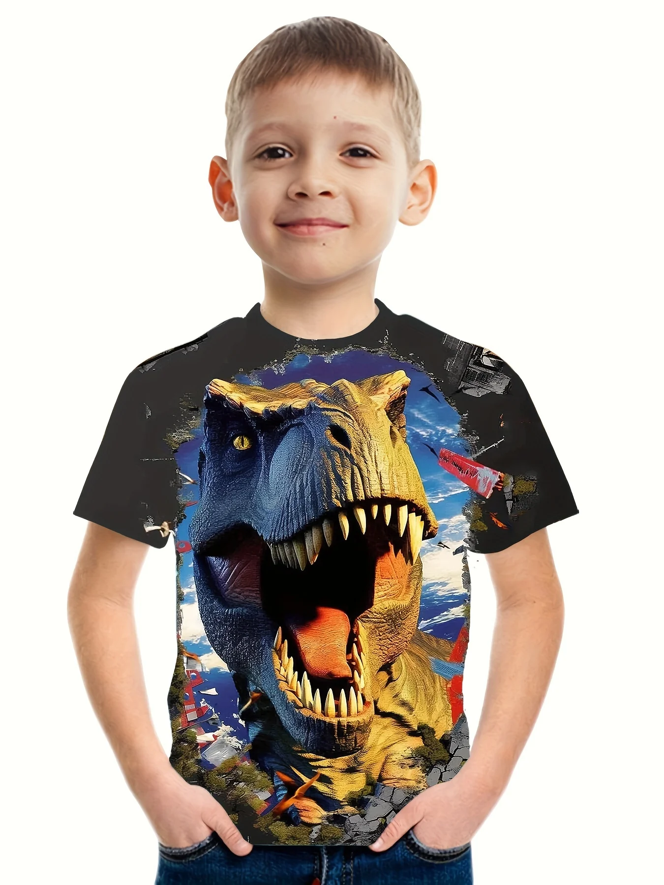 Children's Clothing T-Shirts for Boys Short Sleeve Child T Shirt 3D Dinosaur Print Casual Kids Summer Clothes Boy Clothes Tops 2