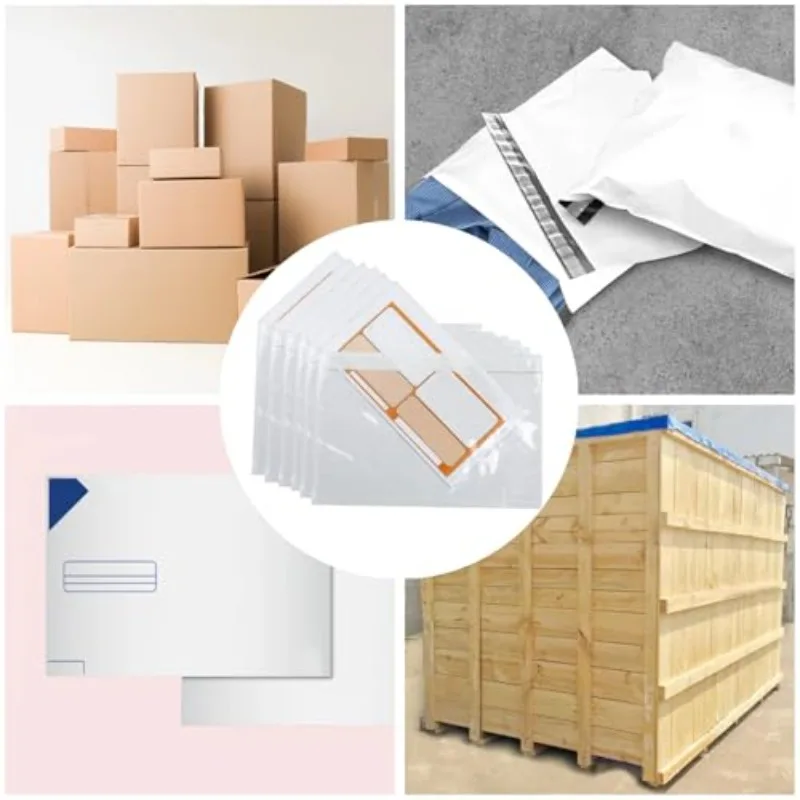 50pcs Plain Sticky Document Enclosed Wallets Plastic Shipping Pouches Peel and Seal Durable Waterproof Attach Invoices Packing
