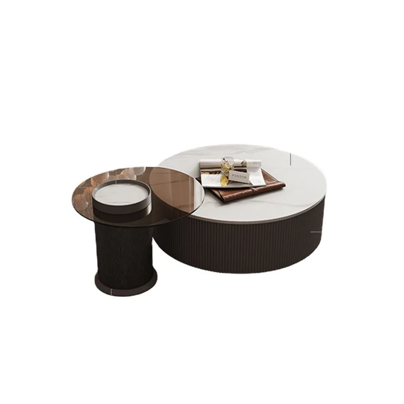 

Italian rock plate coffee table, simple circular, modern light luxury, size round coffee table combination, tempered glass, desi