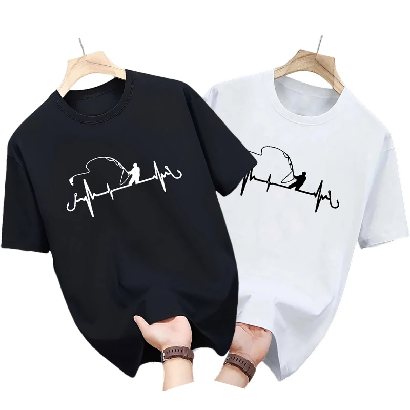 Men Cotton T Shirt Fishing Printed O Neck Casual Tops