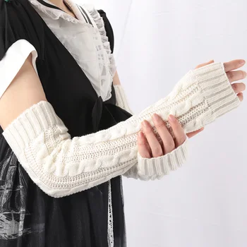 Winter Women's Mitten Knitted Arm Warmers Long Fingerless Gloves Wrist Elbow Oversleeves for Girls Clothes Punk Gothic Mittens