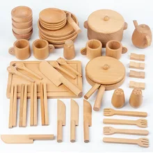 

Pretend Play Children Wooden Kitchen Toy Set Cooking Simulation 52 Pieces Beech Toolbox Mini Kitchen Hands on Educational Toys