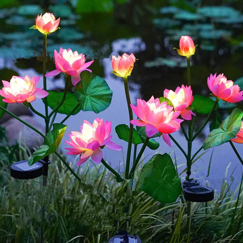 Solar-Powered Lotus Flower LED Garden Lights - Outdoor Decorative Landscape Lighting