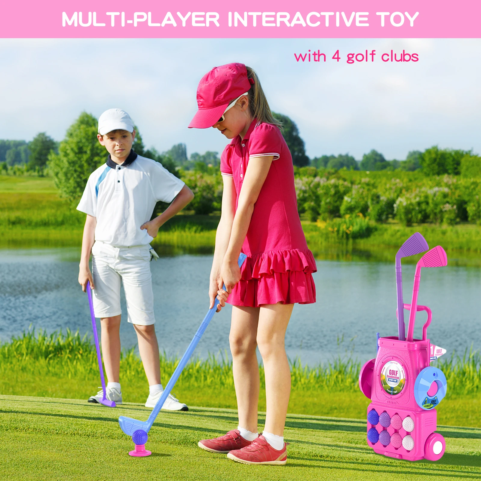 Toddler Golf Set Kids Golf Clubs with 8 Balls 4 Golf Sticks, 2 Practice Holes and a Putting Mat Toys for 3-6+Years Old Girls 5