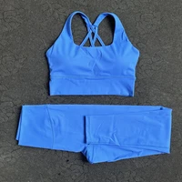 Solid Color Gym Yoga legging Set Soft Tight Women High Strength Fitness Bra With Sports Pant sportswear Proof of Squatting Proof - Image 2