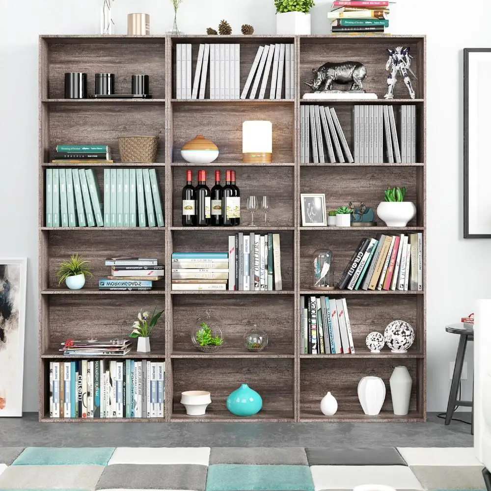 6 Tier Bookcase Standard Display Bookshelf E1 Grade Wood Home Living Room Office Storage Organizer Dark Oak Finish Stable 4