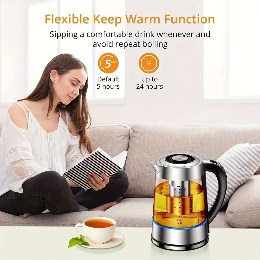 Electric Glass Kettle, 1.8 L Tea Kettle with 12 Temperature Control and Tea Infuser, up to 24-Hour Keep Warm, Stainles 6