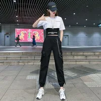 2024 Summer Women's Two Pieces Set Casual Korean Lady Loose Short White T-Shirt and Black Cargo Pants Outfits Tops Pants Suit - Image 4