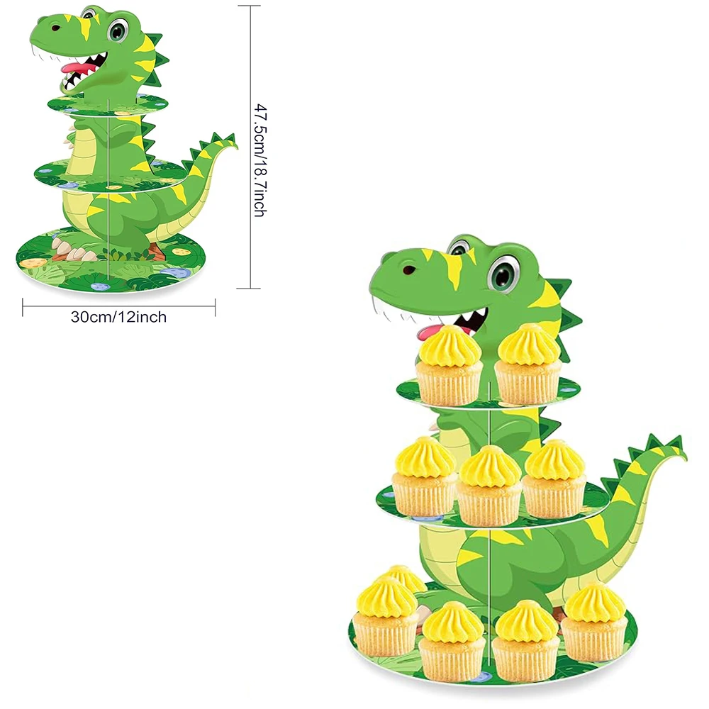 

Dinosaur Party Cake Stand Jungle Animals Happy Party 3-Tier Cupcake Holder DIY Decor Jungle Theme Baby Shower Cake Display
