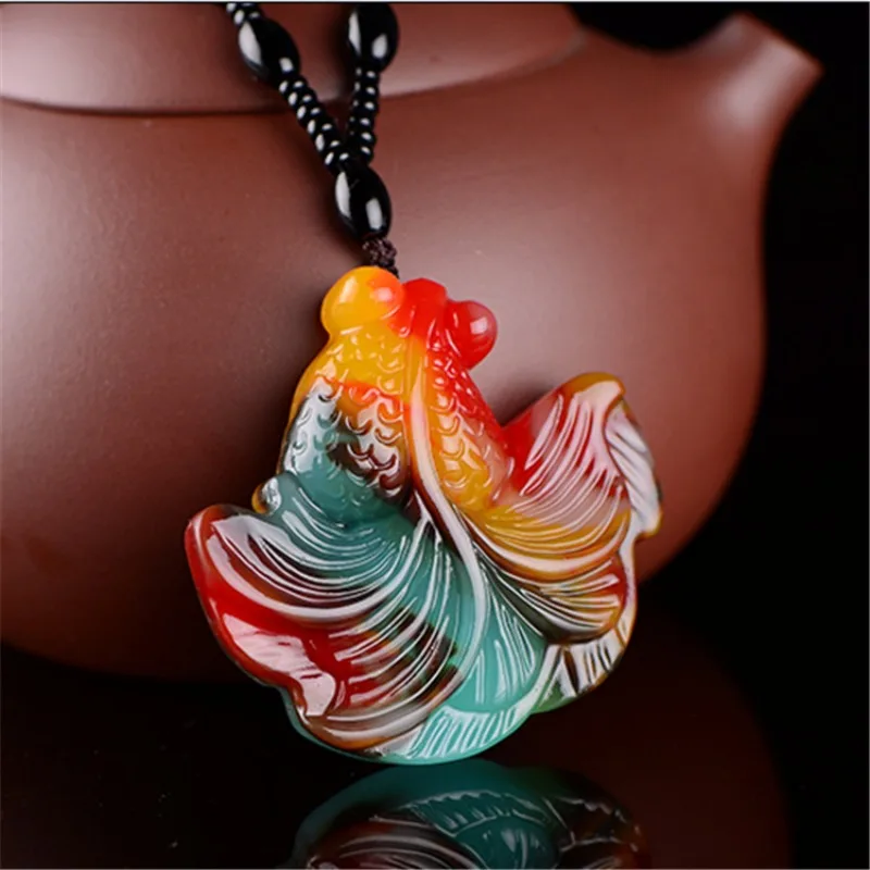 

Colorful Jade Goldfish Pendant Men's and Women's Gold and Jade Full of Simple and Versatile Pendants
