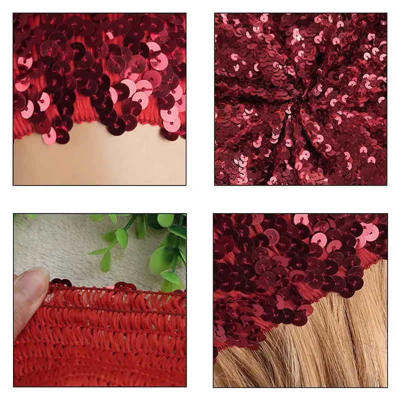Frauen Glitter Beanie Cap Pailletten Glänzende Baskenmütze Hut Karneval Party Club Dance Cap Chic Retro Plain Baskenmütze Pailletten Baskenmütze Hut – Detail 3