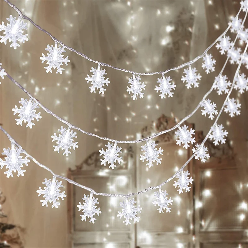 

10M Battery/USB LED Snowflake Light String Christmas Fairy Festoon New Year Outdoor Garden Garland Indoor Living Room Decoration