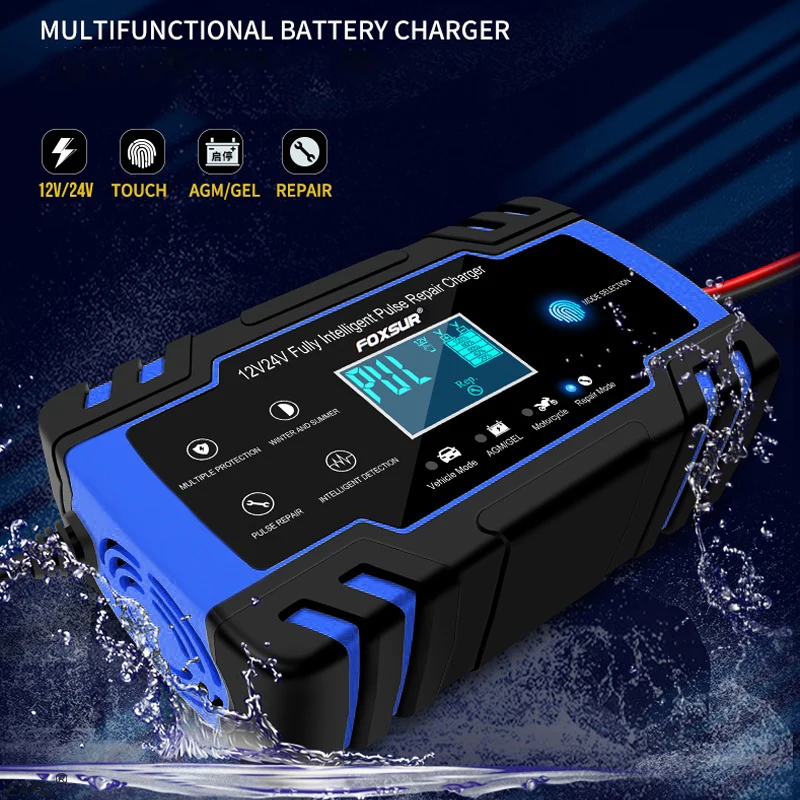 

12V 24V 8A Intelligent Car Motorcycle Battery Charger for Automatic Smart 3-stage Smart GEL WET AGM Battery Digital LCD Display