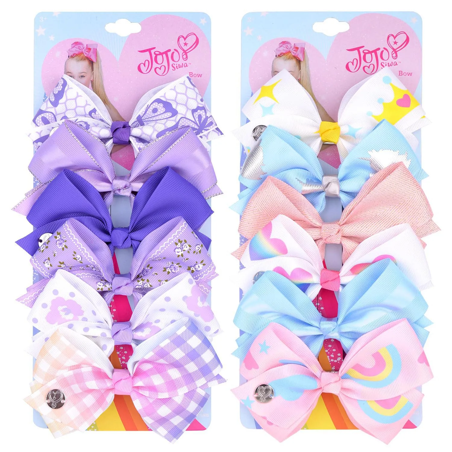

6 Pieces/Set JoJo Bows Jojo Siwa Rainbow Printed Knot Ribbon Bow For Girls Handmade Boutique Hair Clip Children Hair Accessories