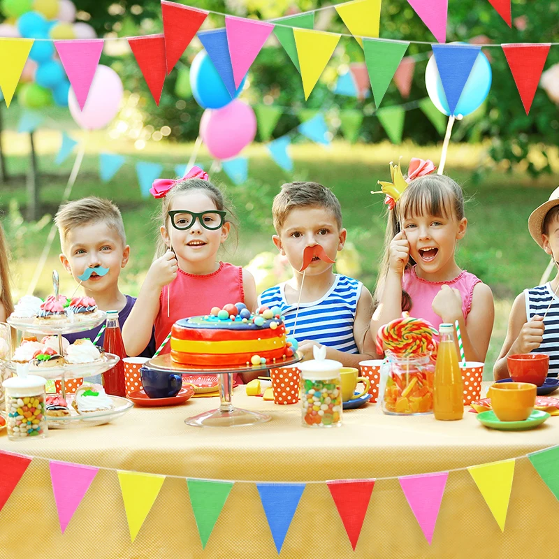 50 Meter 100 Flagge Dreieck Wimpelkette Girlande Kindergeburtstag Party Außendekoration Hochzeit Babyparty Mehrfarbiges Hängebanner – Detail 1