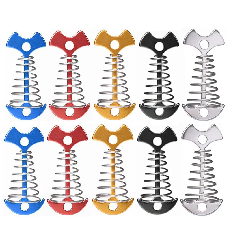 

10Pcs Adjustable Plank Floor Spring Fishbone Anchor Tent Pegs Buckle Outdoor Awning Deck Fixed Nails Camping Tent Hooks