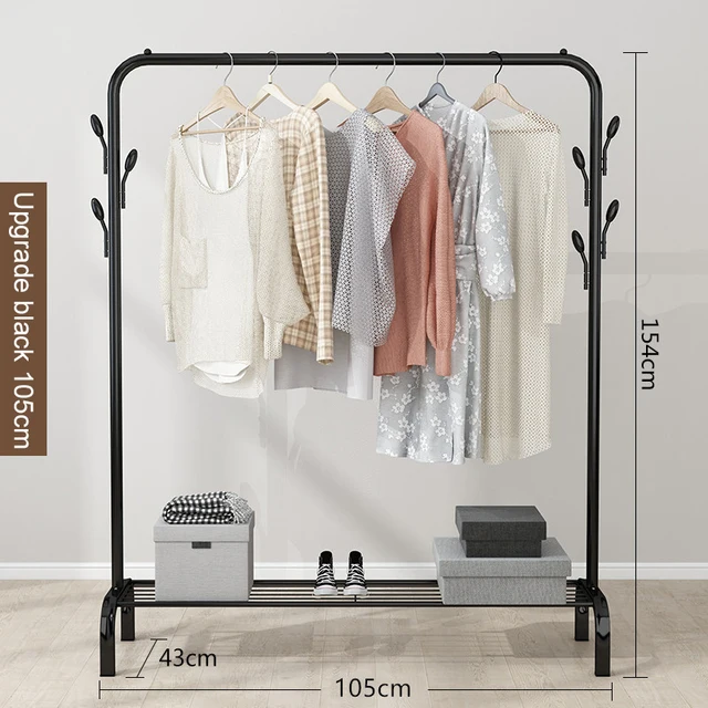 Garment Rack Floor Standing Clothes Hanger Double Pole Coat Rack Wardrobe Clothing Drying Rack Mobile Cloth Rail Home Furniture B Update 105cm