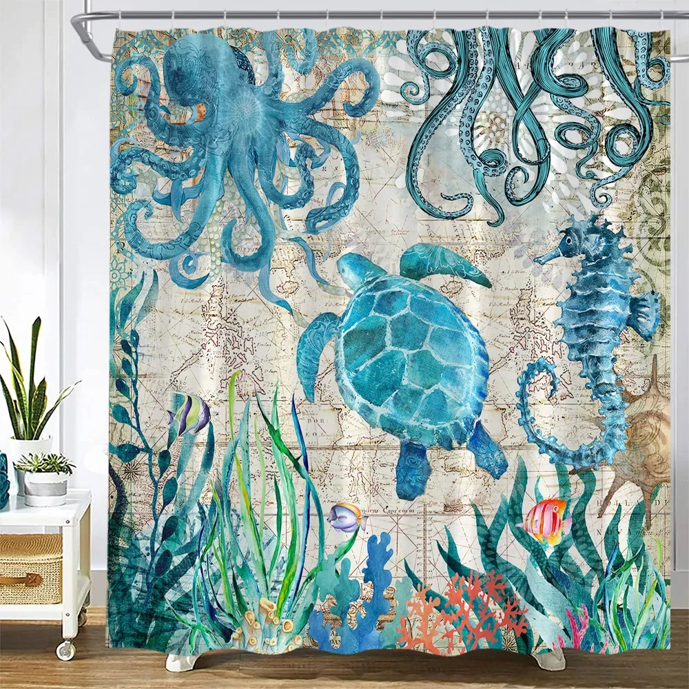 Ocean Watercolor Shower Curtain 3